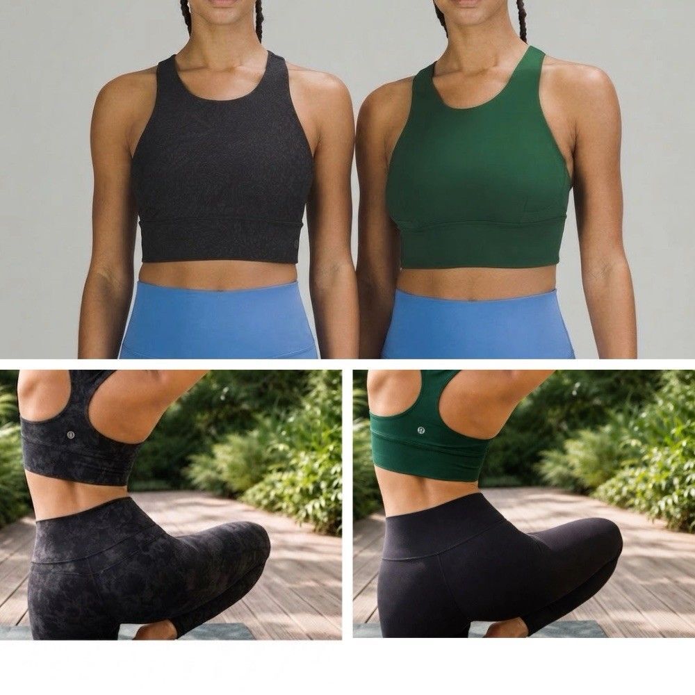 Lululemon BUNDLE Of 2 Wunder  Train Longline Bra  Green /black Print SZ 8